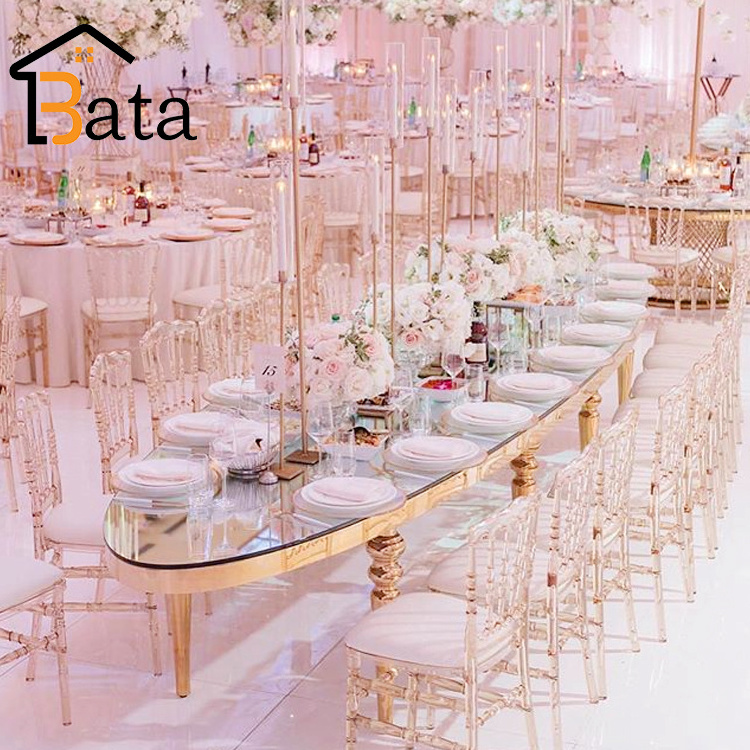 glass top oval shape dining table gold stainless steel frame hotel wedding table