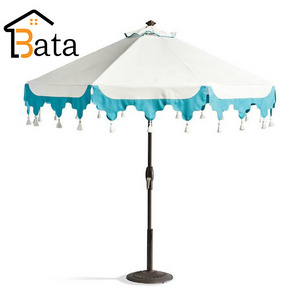 Custom Luxury Portable Vintage Wooden Pole Canvas Outdoor Parasols Beach Umbrellas