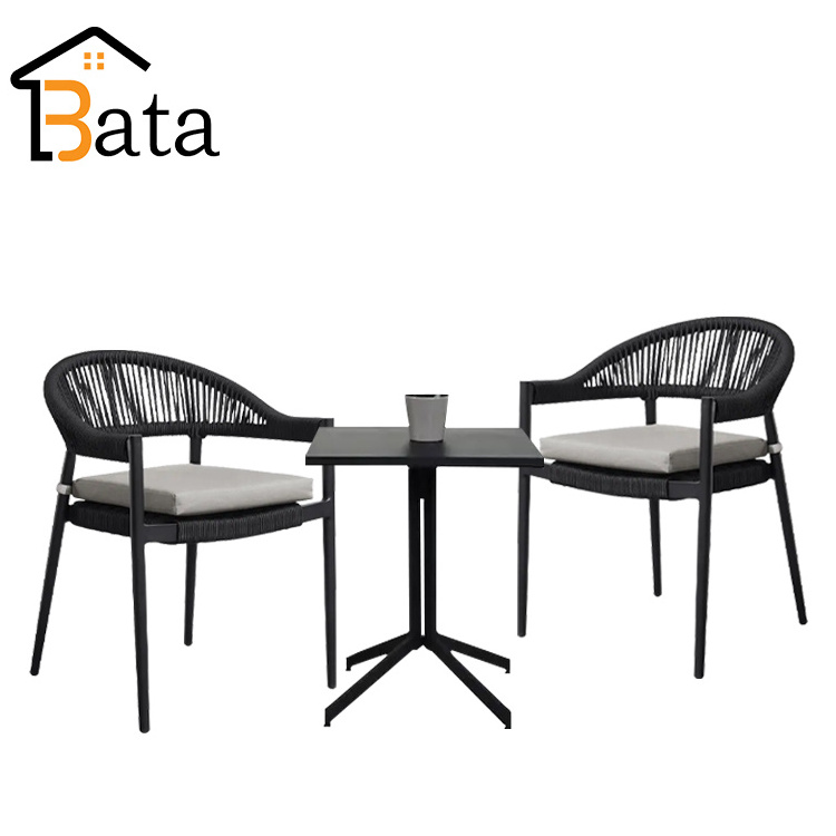 Parisian Bistro Indoor Outdoor Rattan Side 2 Chairs Bar Stool Dining Room Furniture Luxury 2023 Garden Aluminum Dining Table Set