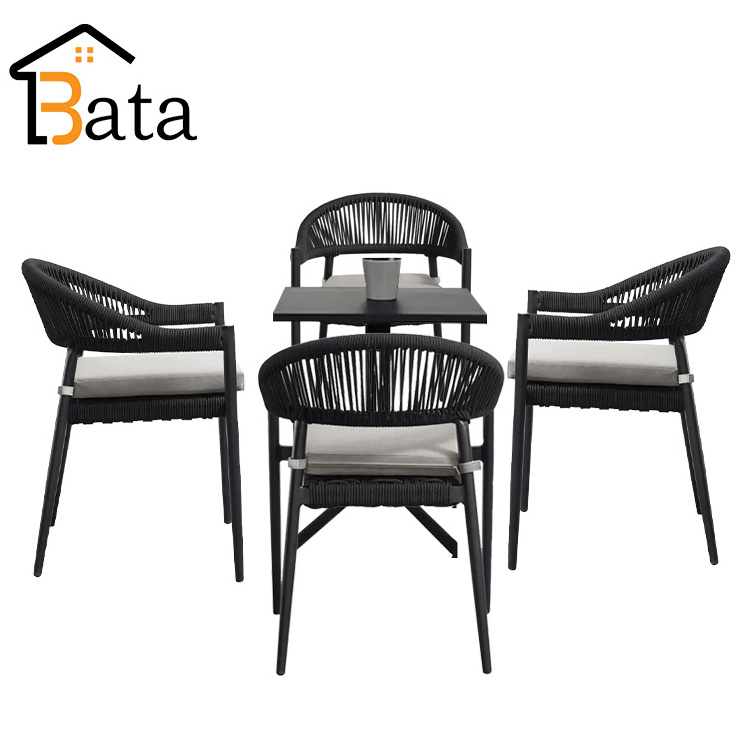 Parisian Bistro Indoor Outdoor Rattan Side 2 Chairs Bar Stool Dining Room Furniture Luxury 2023 Garden Aluminum Dining Table Set