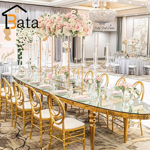 glass top oval shape dining table gold stainless steel frame hotel wedding table