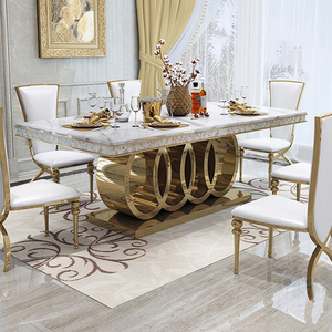 luxury italian style dinner table and chair rectangular stainless steel leg marble top modern dining table chairs set