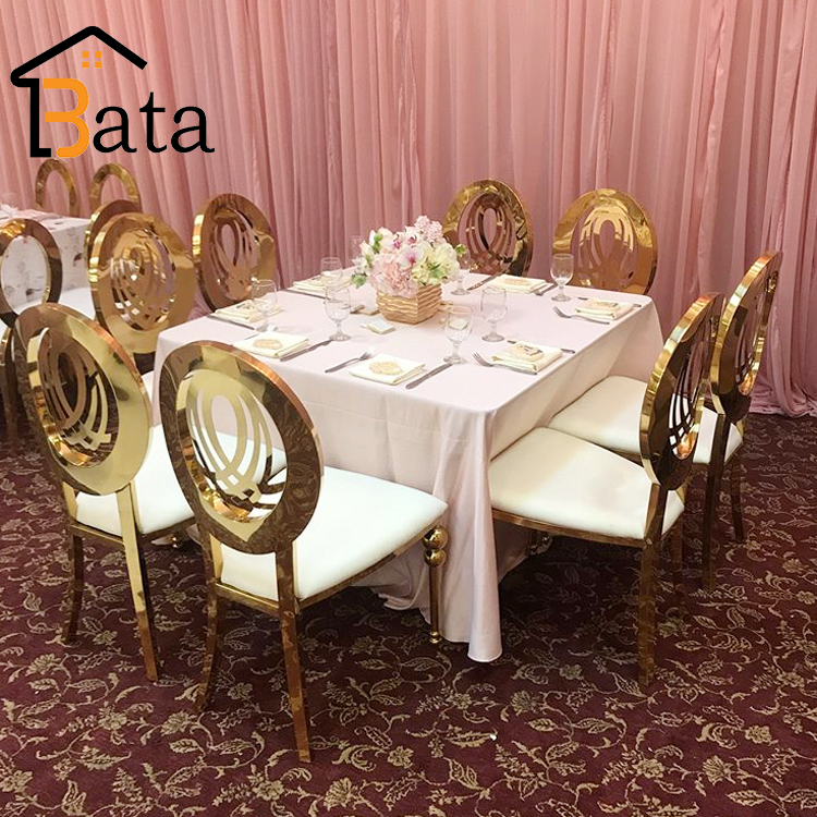 gold royal hotel event wedding stainless steel chair with back flower