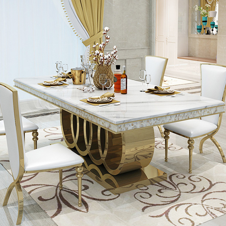 luxury italian style dinner table and chair rectangular stainless steel leg marble top modern dining table chairs set