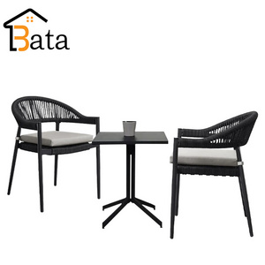 Parisian Bistro Indoor Outdoor Rattan Side 2 Chairs Bar Stool Dining Room Furniture Luxury 2023 Garden Aluminum Dining Table Set