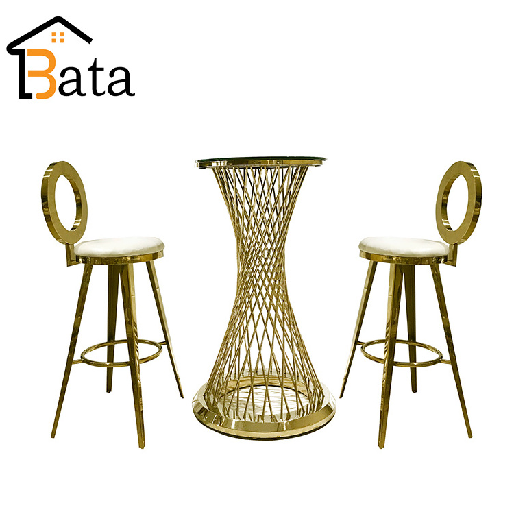 gold metal base round black glass party stainless steel high bar tables