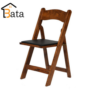 Fruitwood Color Modern Style Wedding Event Outdoor Chair Wooden Folding Chair With Cushion