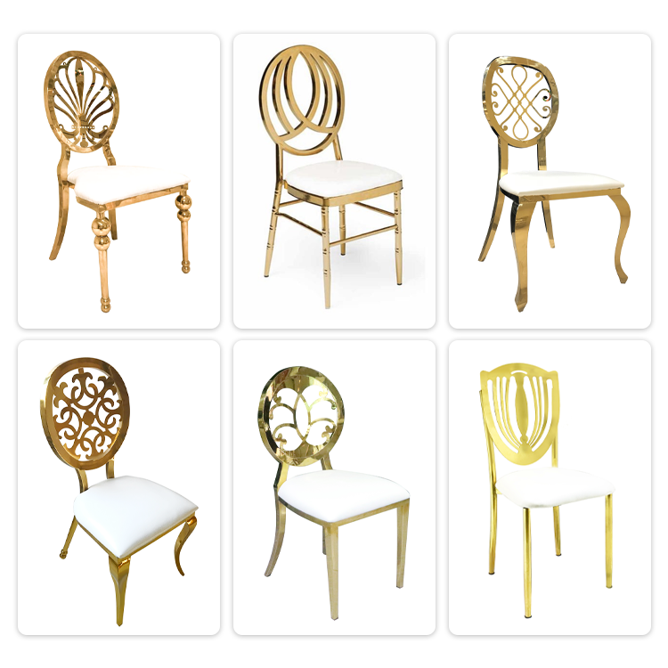 gold royal hotel event wedding stainless steel chair with back flower