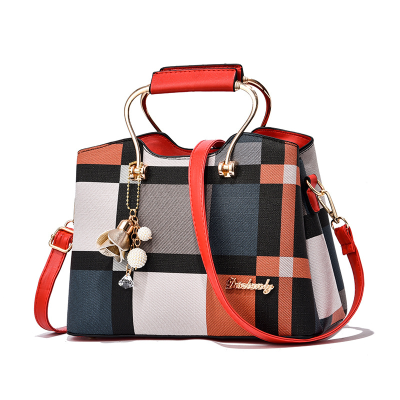 Checkered design women's satchel portable shoulder crossbody handbag