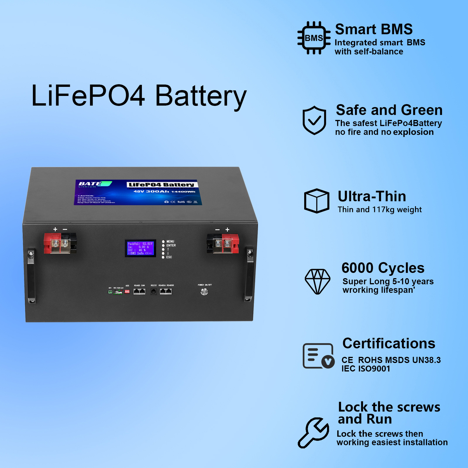 OEM ODM available 48v lifepo4 battery 15kw  48v 300ah lithium lifepo4 battery