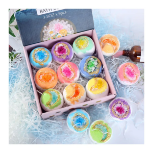 OEM Custom Sale Organic Bath Fizzies Natural Eucalyptus Shimmer Dead Sea Salt Geode Bath Bombs With Crystal