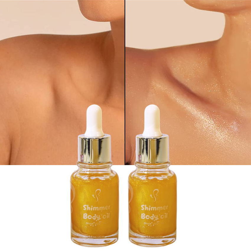 OEM Private Label Body Shimmer Oil Organic Shimmer Highlighter Waterproof Body Glow Oil Shimmering For Face & Body