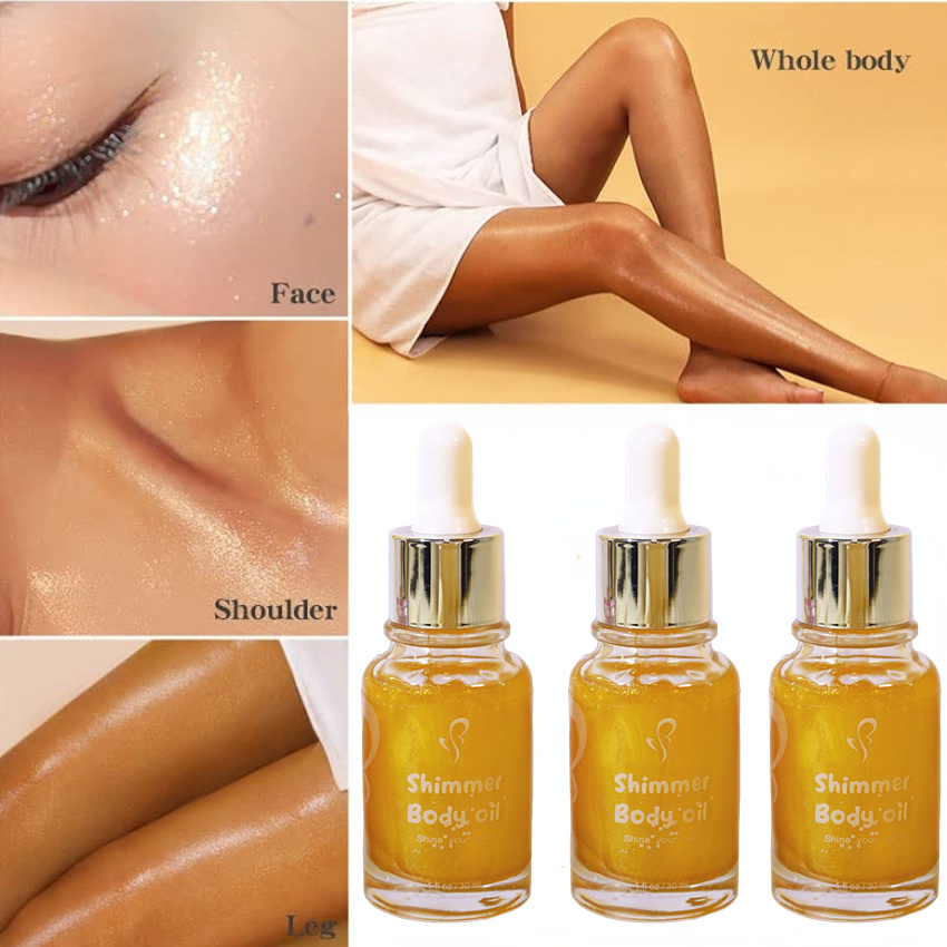 OEM Private Label Body Shimmer Oil Organic Shimmer Highlighter Waterproof Body Glow Oil Shimmering For Face & Body