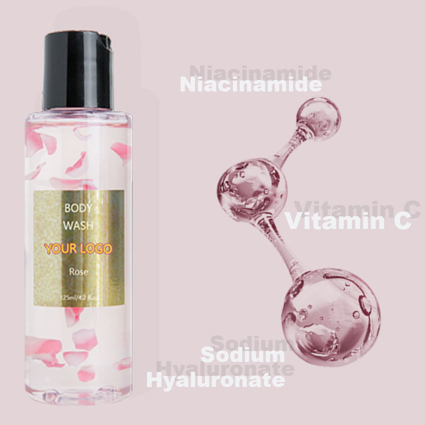 wholesale oem/odm skin care vegan private label  body wash liquid soap perfume whitening rose flower flavor hotel shower gel