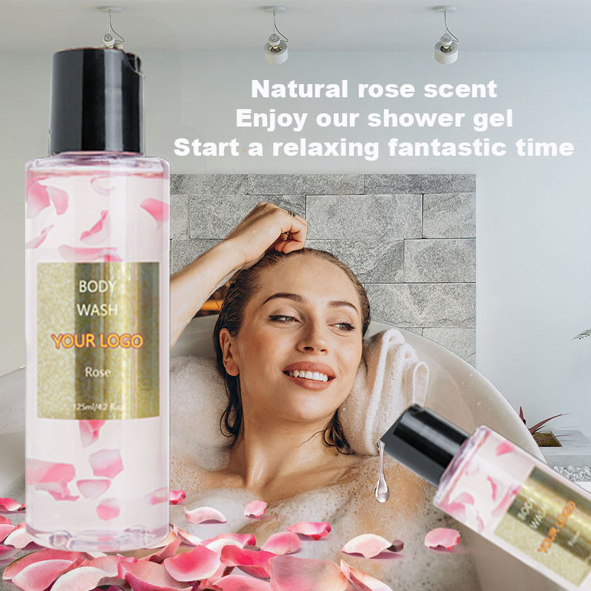 wholesale oem/odm skin care vegan private label  body wash liquid soap perfume whitening rose flower flavor hotel shower gel