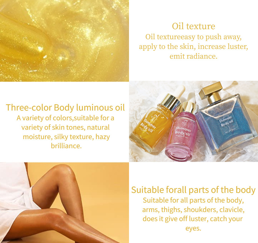 Big Discount Body oil glow private label vegan body shimmer oil custom logo manufacturers of body shimmer oils