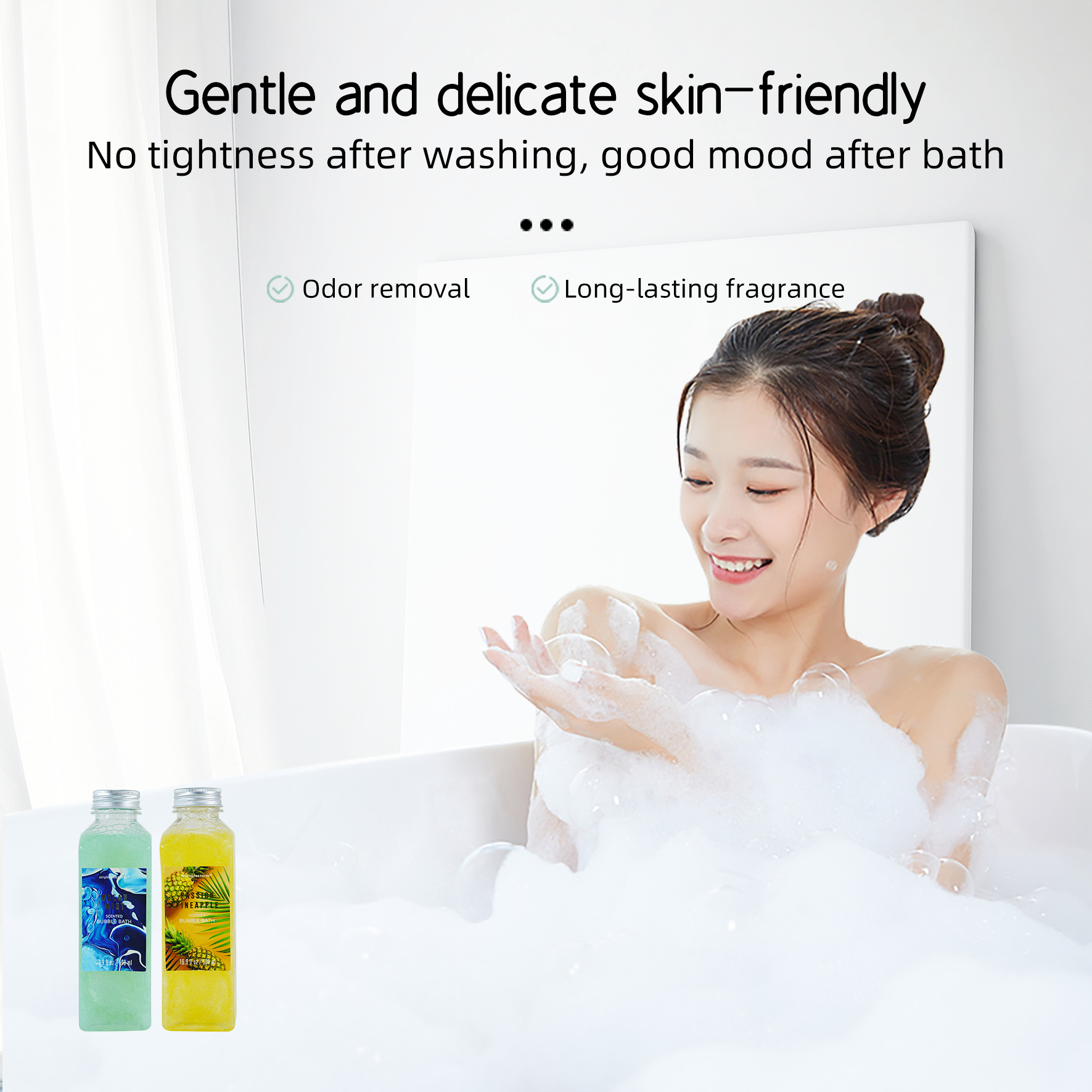 Free Sample OEM Luxury Shimmer Private Label Bubble Bath Liquid Foam Long Lasting Fragrance Female Bubble Shower Bubble Bath Gel