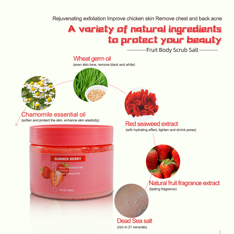 OEM Eco Friendly Mineral Spa Salt Scrub Face Scrub Natural Exfoliating Skin Whitening Orange Strawberry Coconut Body Scrub