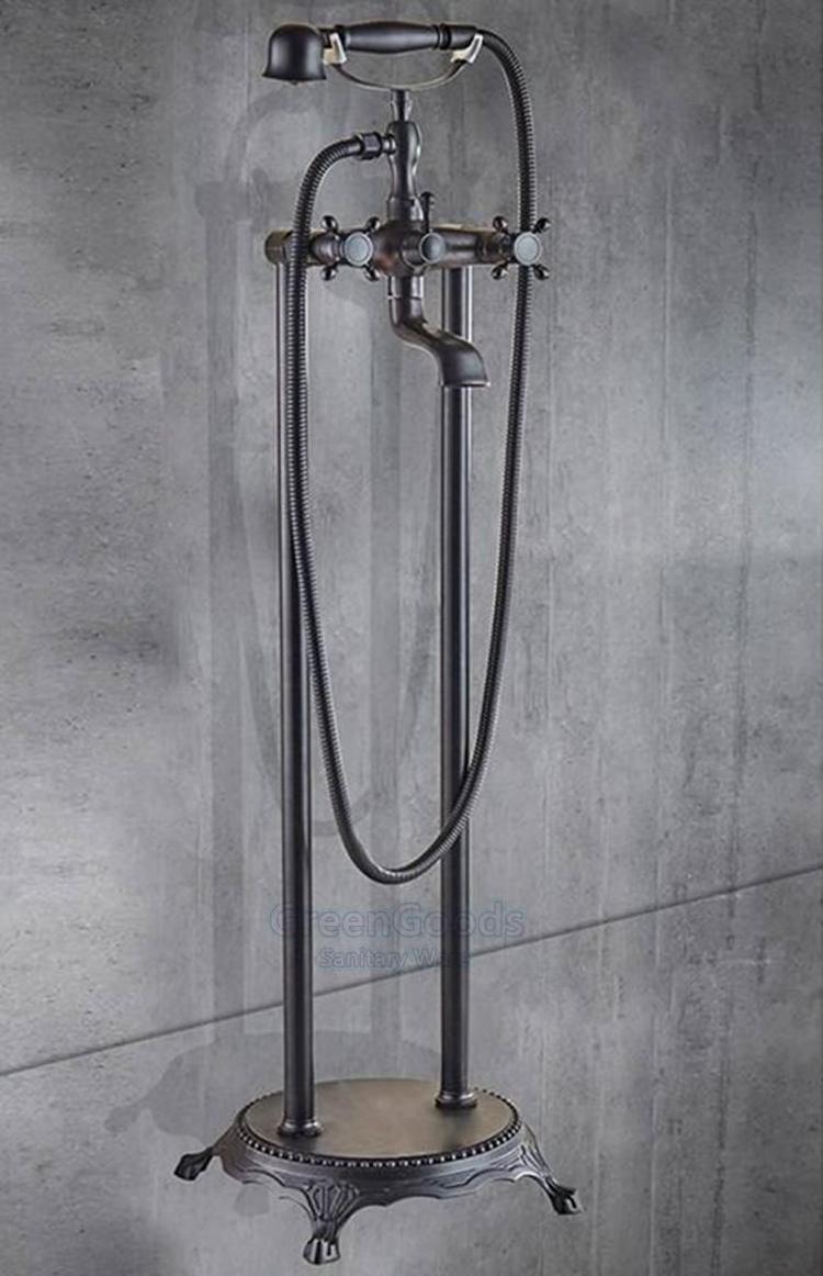 Modern Antique Brass Floor Stand Shower Hose Bath Bathtub Faucet