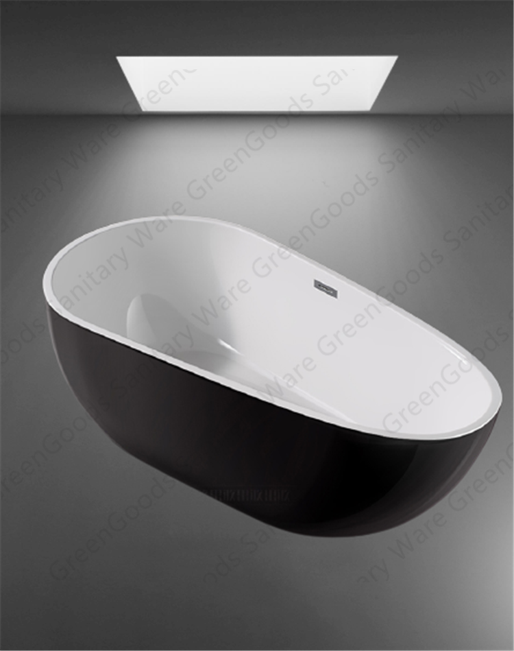 CE Certification Indoor Bathroom White Black Color Acrylic Bathtub 1700 mm Freestanding Soaking Bath Tub for One or Two Persons