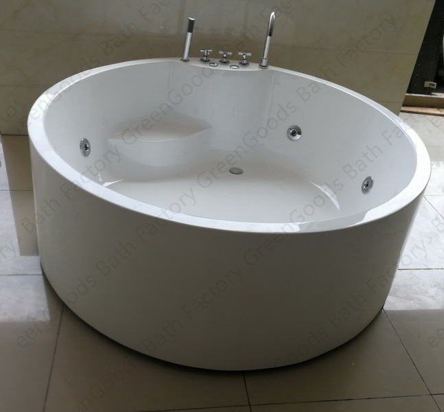 GreenGoods Hydro Massage Tub 150cm Round Bathtub with Seat