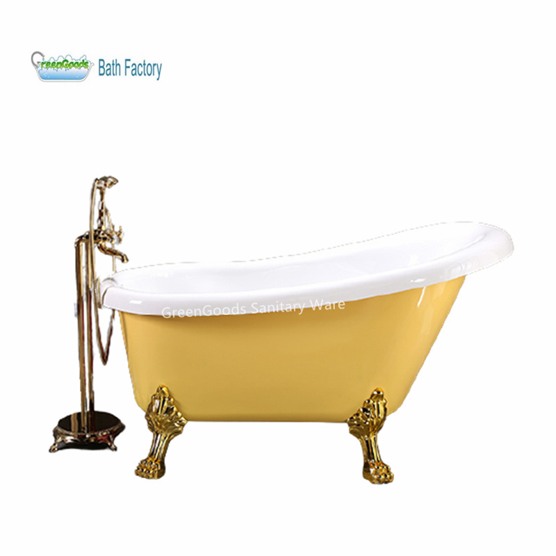 CE Canada Bathroom Fiberglass Deep Soaker super quality Metal Foot Bath Tub Standard Size Small Slipper Yellow Clawfoot Bathtubs