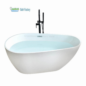 China Best Simple White Acrylic Material Deep Soaking Freestanding Bathtubs With Center Drain