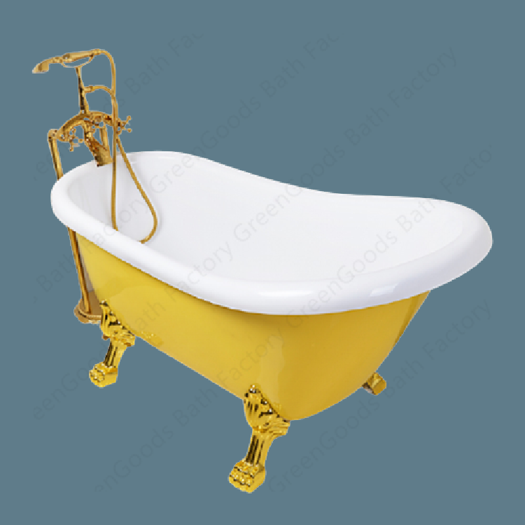 CE Canada Bathroom Fiberglass Deep Soaker super quality Metal Foot Bath Tub Standard Size Small Slipper Yellow Clawfoot Bathtubs