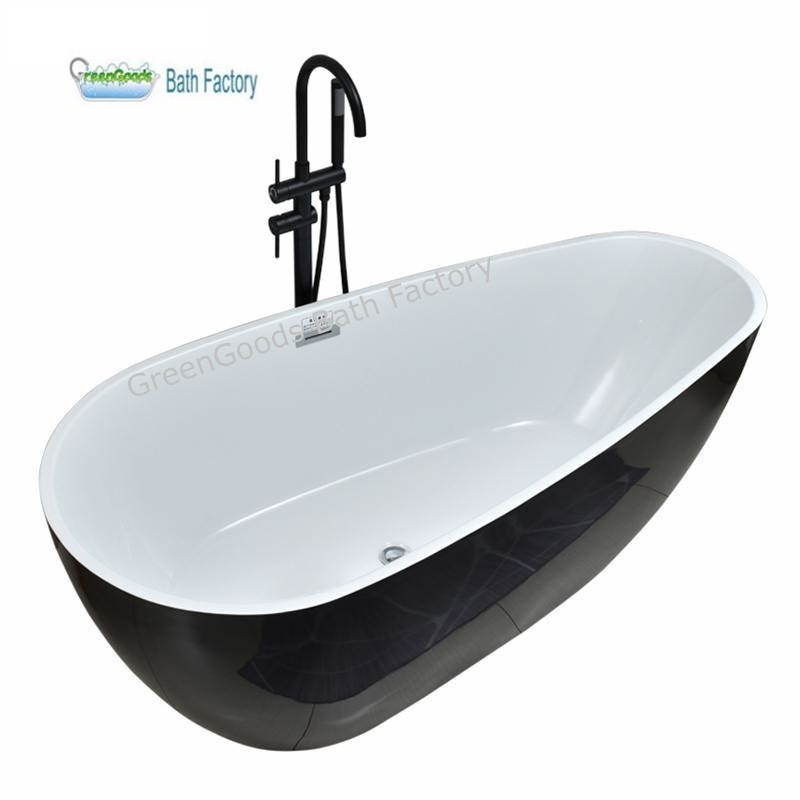 CE Certification Indoor Bathroom White Black Color Acrylic Bathtub 1700 mm Freestanding Soaking Bath Tub for One or Two Persons