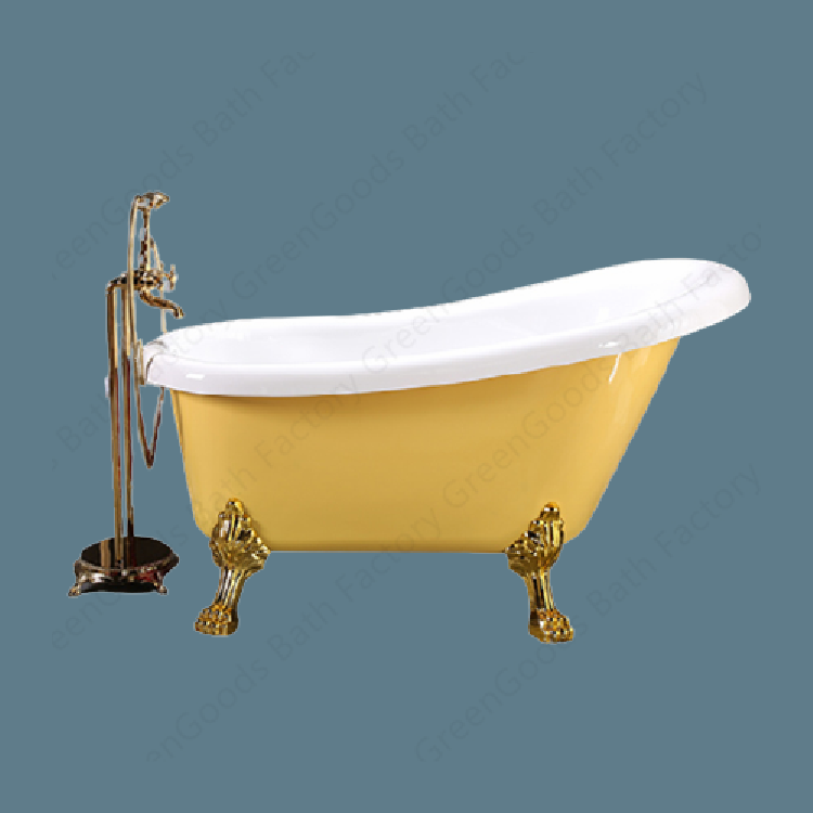 CE Canada Bathroom Fiberglass Deep Soaker super quality Metal Foot Bath Tub Standard Size Small Slipper Yellow Clawfoot Bathtubs