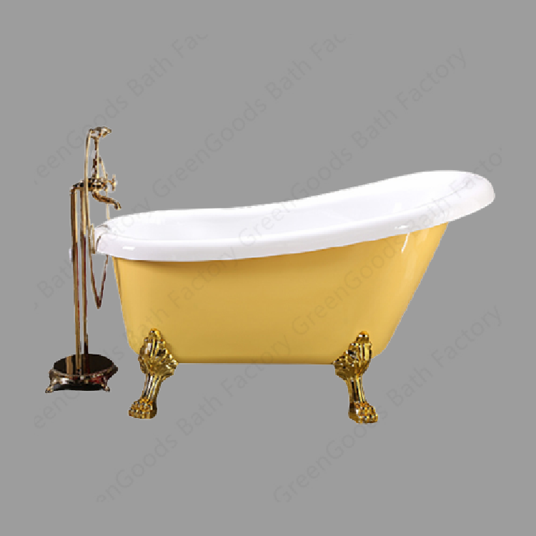 CE Canada Bathroom Fiberglass Deep Soaker super quality Metal Foot Bath Tub Standard Size Small Slipper Yellow Clawfoot Bathtubs