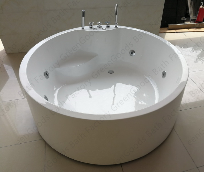 GreenGoods Hydro Massage Tub 150cm Round Bathtub with Seat