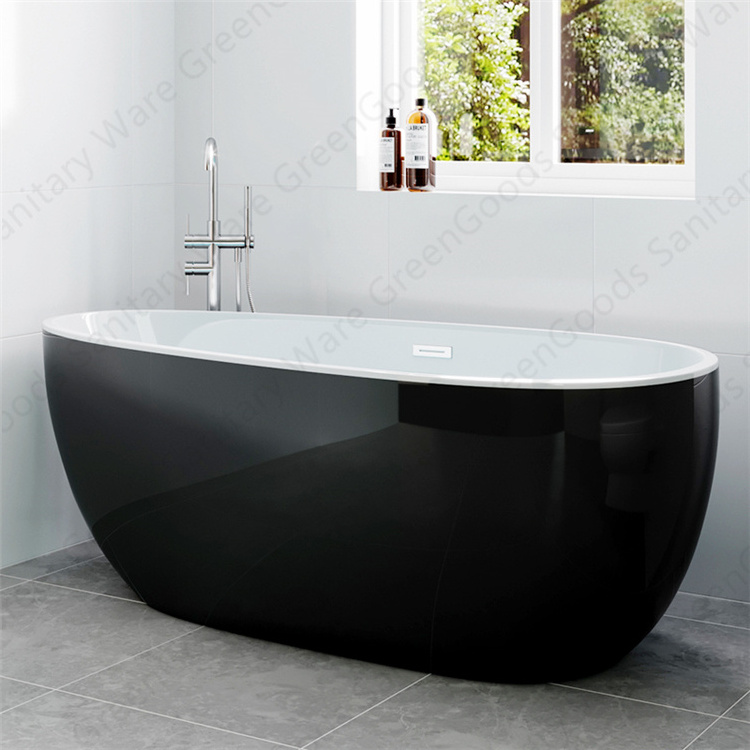 CE Certification Indoor Bathroom White Black Color Acrylic Bathtub 1700 mm Freestanding Soaking Bath Tub for One or Two Persons