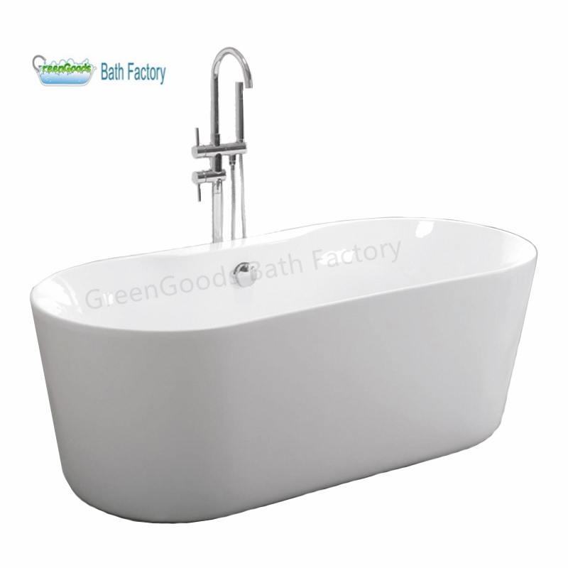 1.65 m Acrylic Freestanding Soaking Bathtub With Center Drain Assembly And Overflow