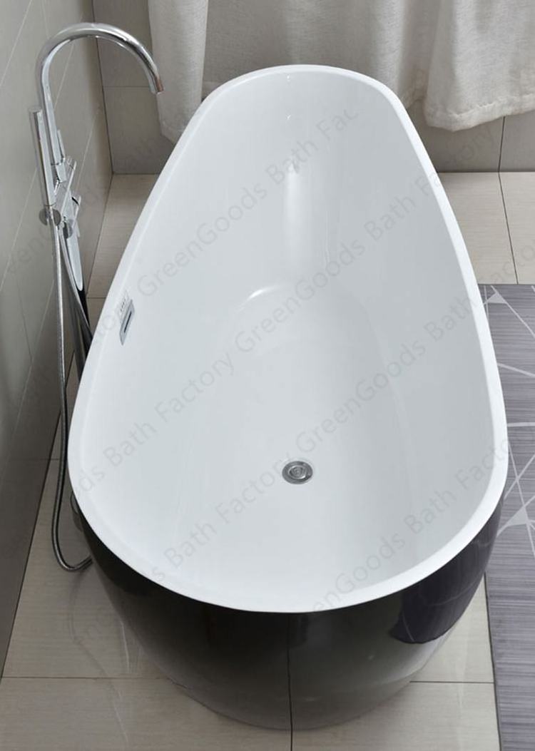 CE Certification Indoor Bathroom White Black Color Acrylic Bathtub 1700 mm Freestanding Soaking Bath Tub for One or Two Persons