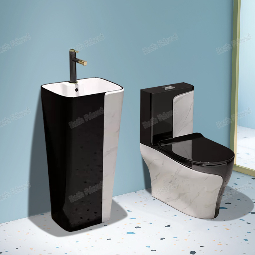 Chaozhou Sanitary One Piece Commode Wall Hung Sinko Colored Set Bathroom Semi Black Wc Toilet set