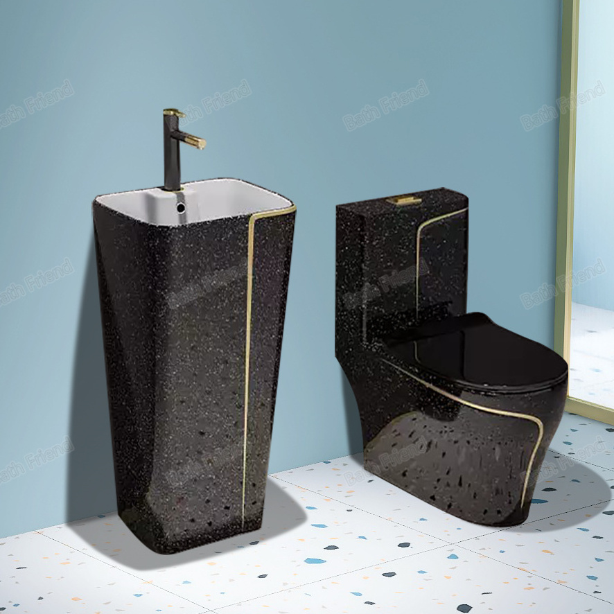 Chaozhou Sanitary One Piece Commode Wall Hung Sinko Colored Set Bathroom Semi Black Wc Toilet set