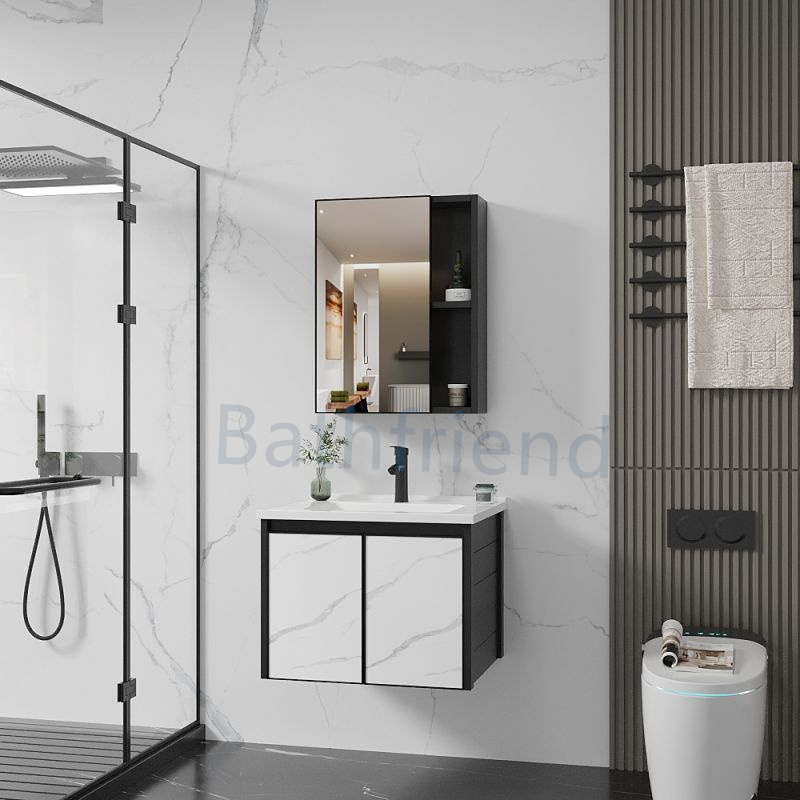 Single Sink in-wall Cabinet modern with sliding door water-resistant bathroom cabinet with light mirror