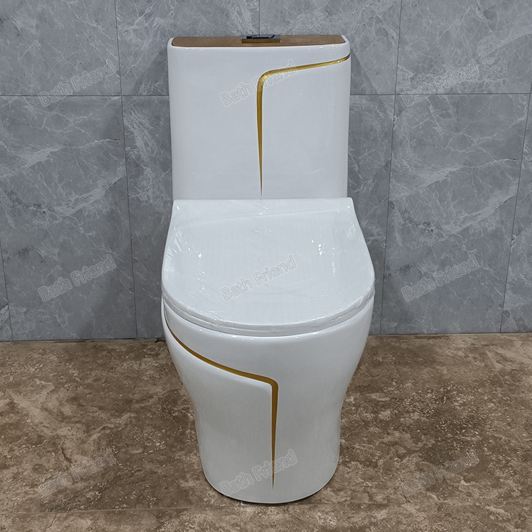 Africa well selling luxury WC luxury electroplated toilets P-trap washdown one piece gold toilet