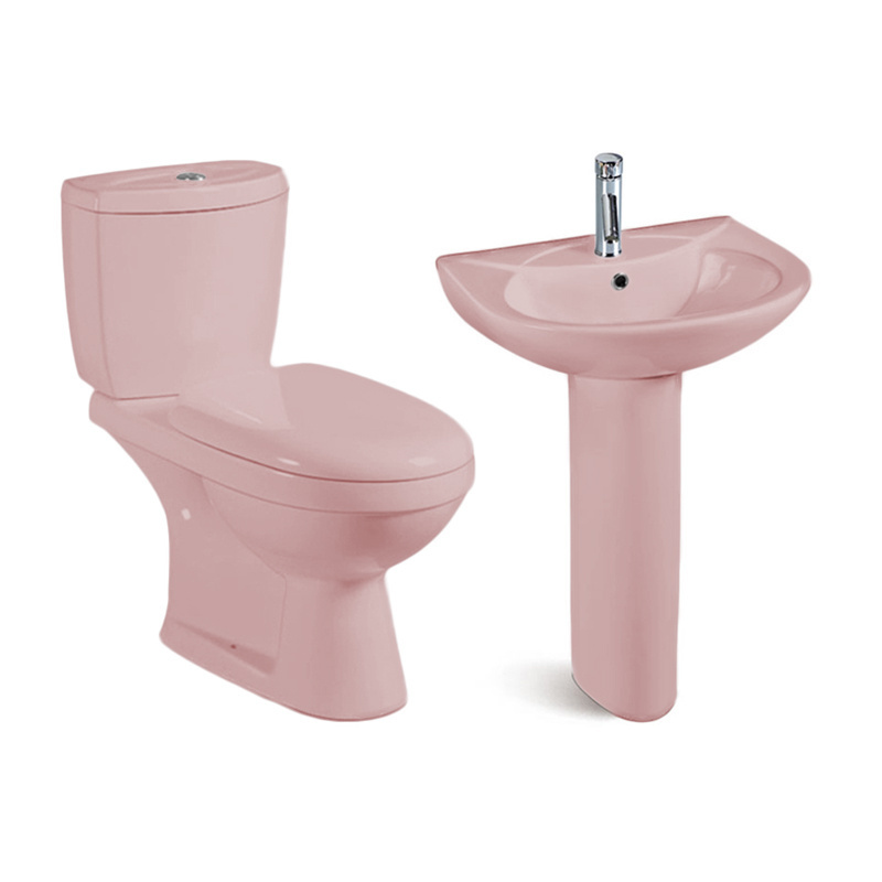 Nigeria Ghana cheap Washdown two piece toilet sanitary wares water closet blue pink WC toilets bowl pedestal basin set