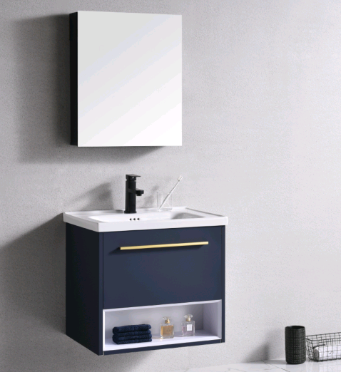 modern wash basin cabinet design blue color Stainless steel bathroom vanity wall mounted cabinet with mirror cheap price