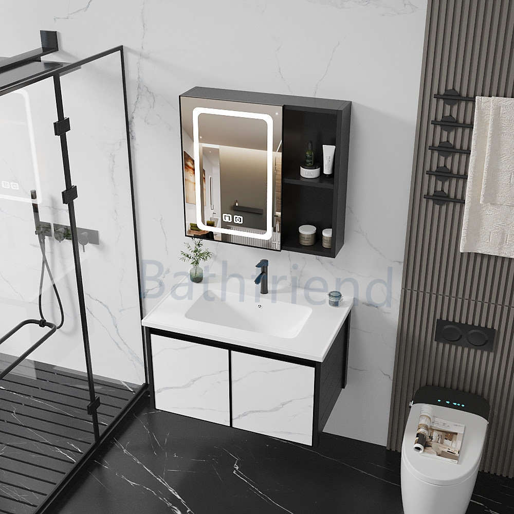 Single Sink in-wall Cabinet modern with sliding door water-resistant bathroom cabinet with light mirror