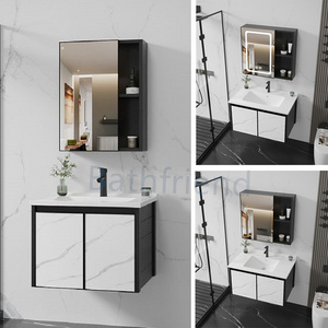 Single Sink in-wall Cabinet modern with sliding door water-resistant bathroom cabinet with light mirror