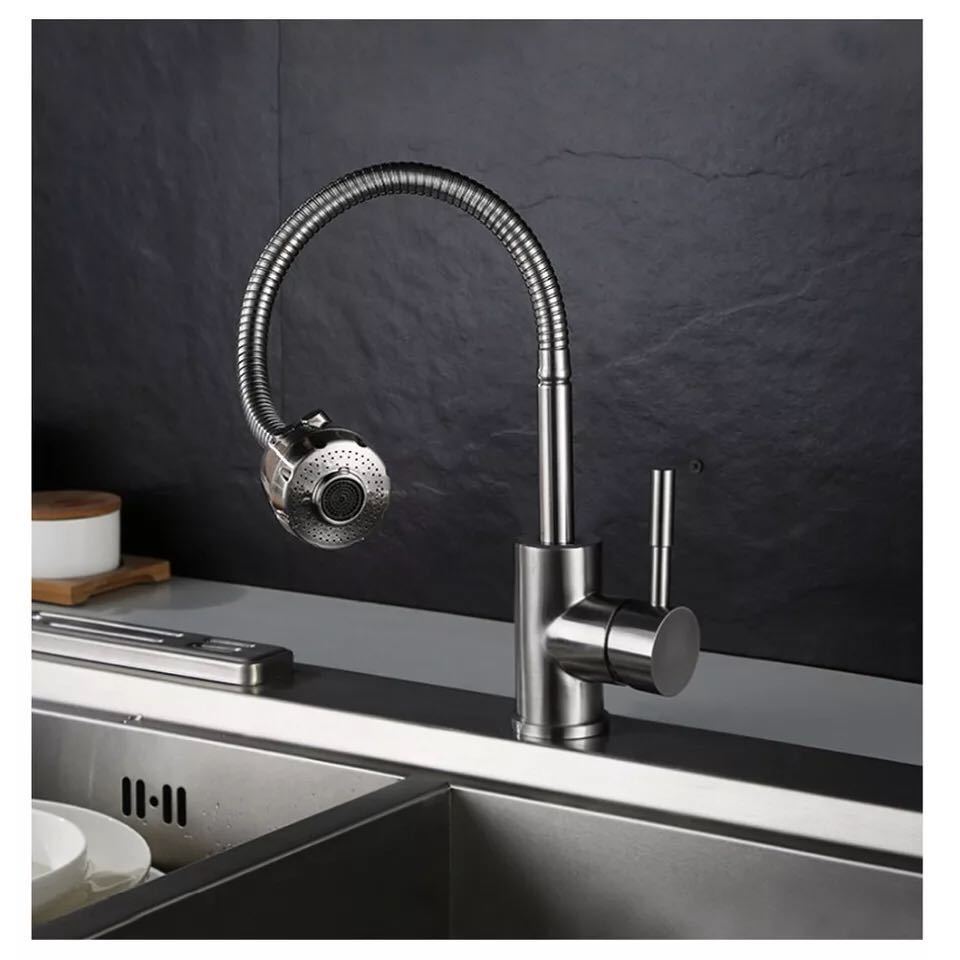 Kitchen Faucet Hot And Cold Water Single Cold Pull-out Spray Head Two Ways of Water Outlet Universal Flexible Hose Polished