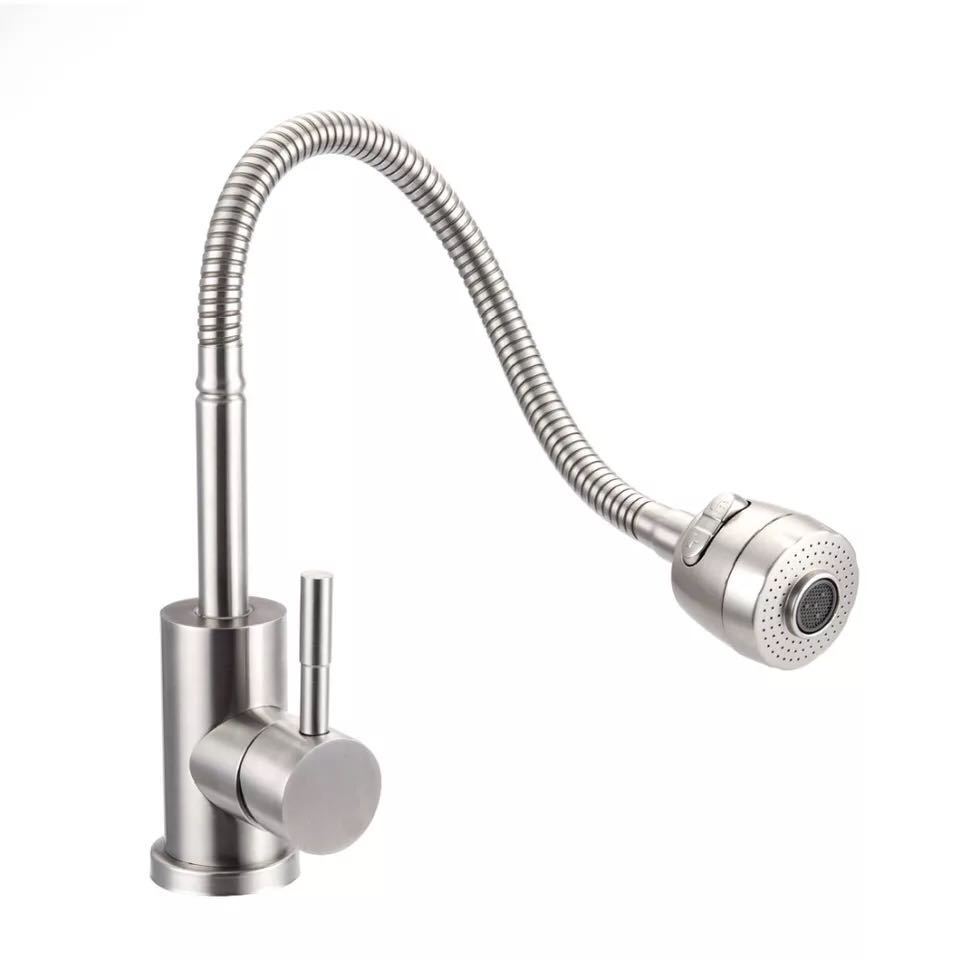 Kitchen Faucet Hot And Cold Water Single Cold Pull-out Spray Head Two Ways of Water Outlet Universal Flexible Hose Polished