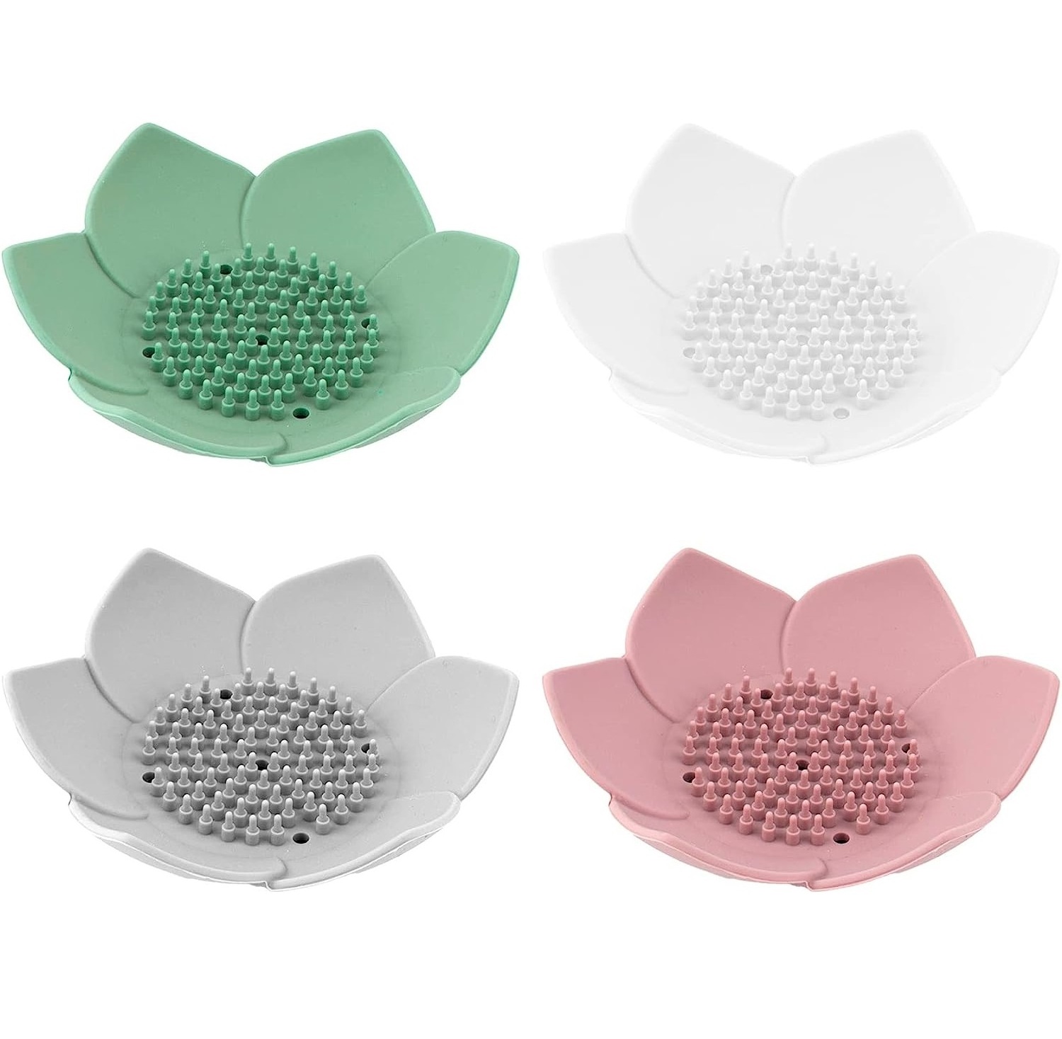 Lotus Flowers Soap Dish with Drain Silicone Holder Non-Slip Flexible Tray for Bathroom Shower