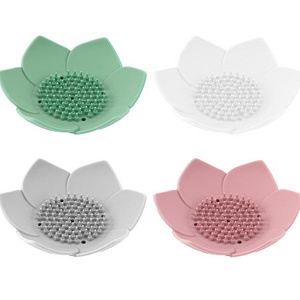 Lotus Flowers Soap Dish with Drain Silicone Holder Non-Slip Flexible Tray for Bathroom Shower