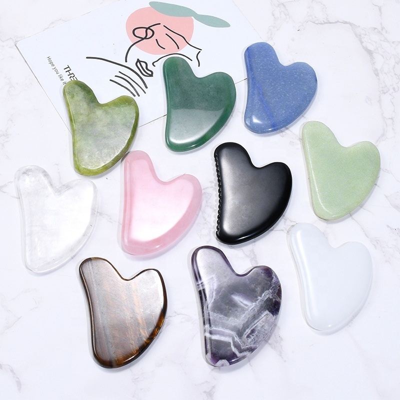 High Quality Heart-shaped Beauty Rose Quartz Jade Roller Massager Pink Crystal Face Tool Gua Sha Stone