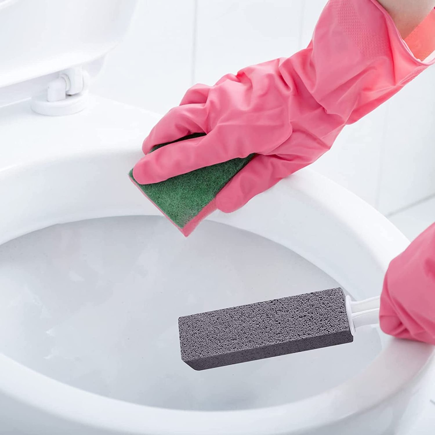 Pumice Stone Toilet Bowl Cleaner w/Handle Removes Limescale & Hard Water Stains Brush/Grills/Tile/Grout/Swimming Pool