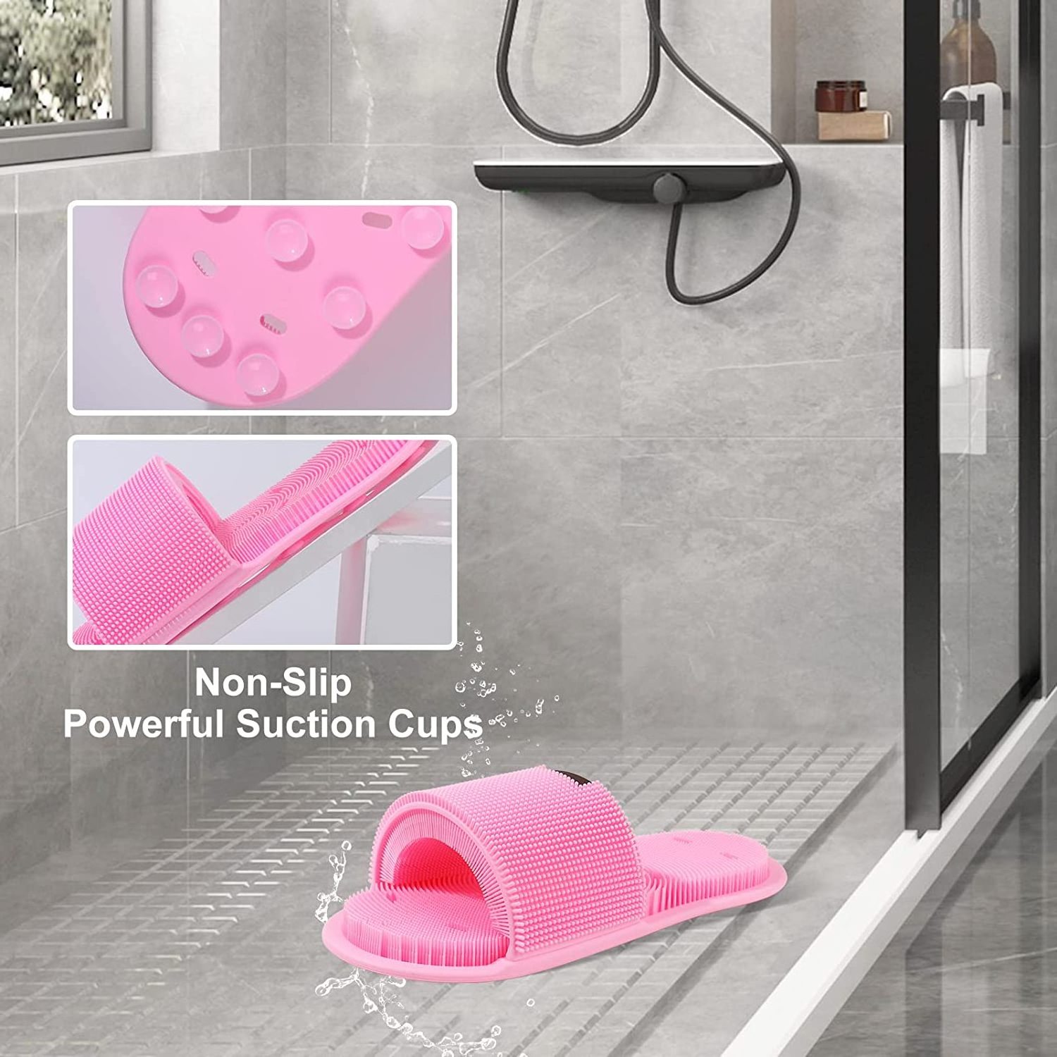 Silicone Bathroom Foot Scrubber in Shower Floor Massage Exfoliating Cleaning Slipper Non-Slip Suction Cups